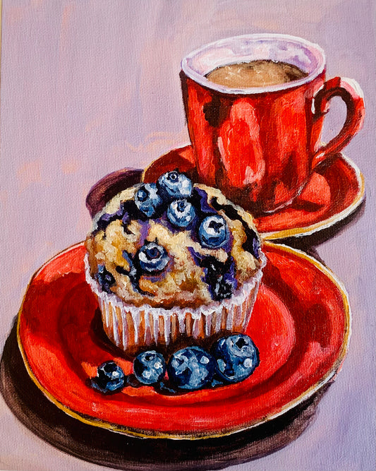 Blueberry Muffin & Coffee (Farmhouse Kitchen Collection) 8x10 Original Painting